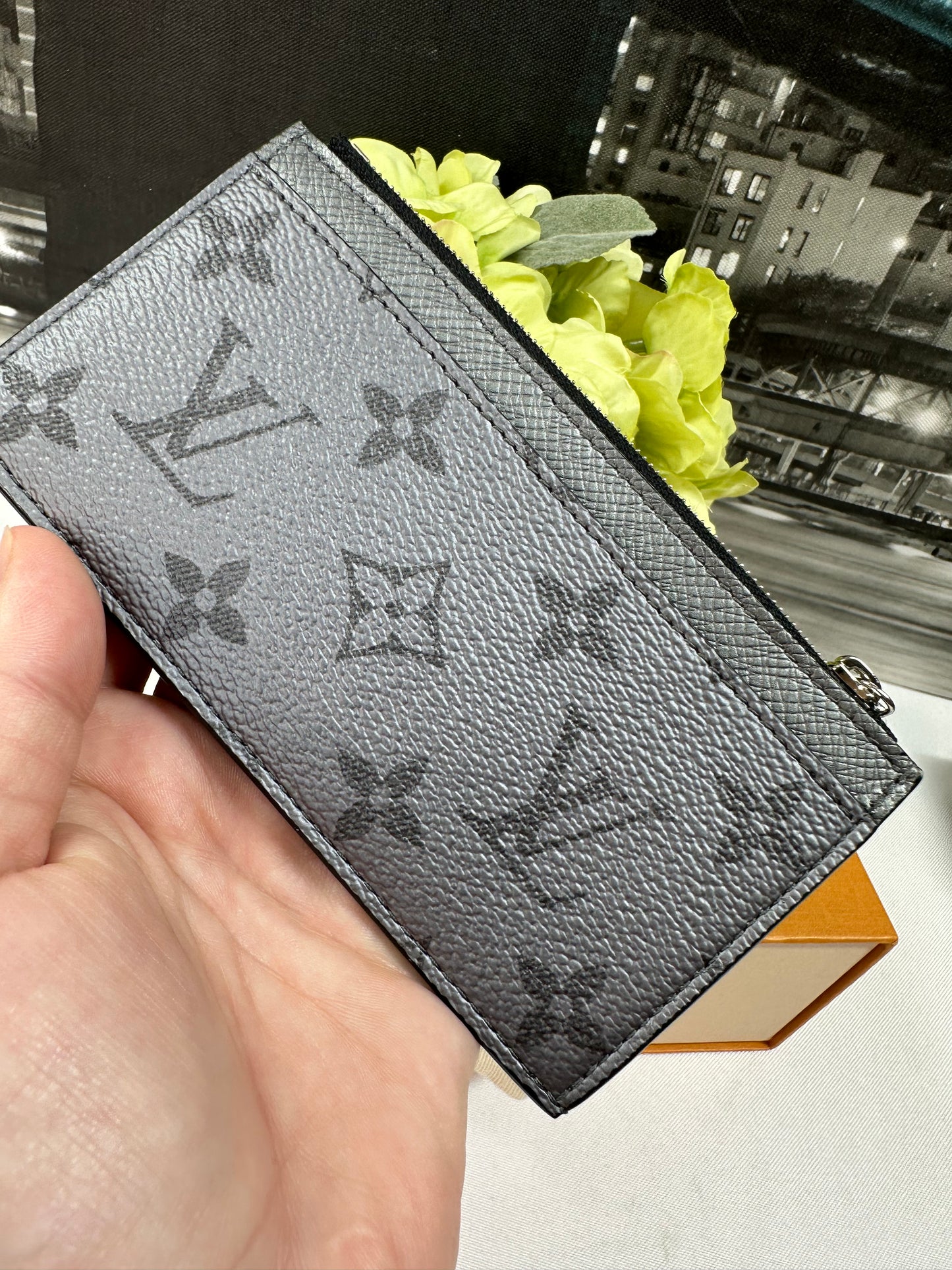 Coin Card Holder Silver Monogram