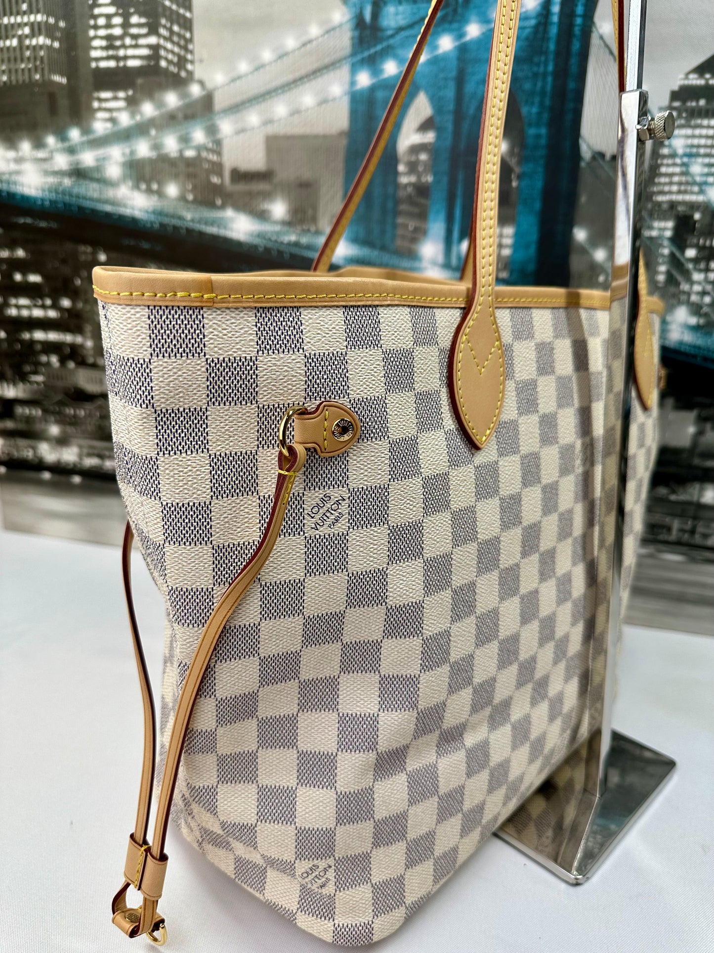 Louis Vuitton Damier Azur Neverfull MM Beige Cursive