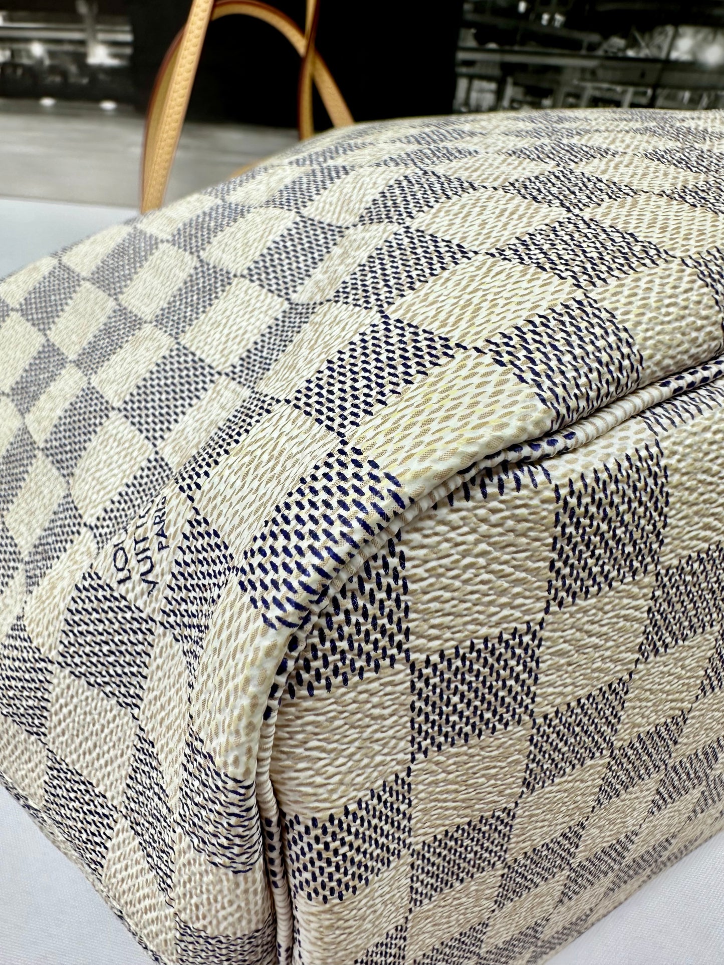 Louis Vuitton Damier Azur Neverfull MM Beige Cursive