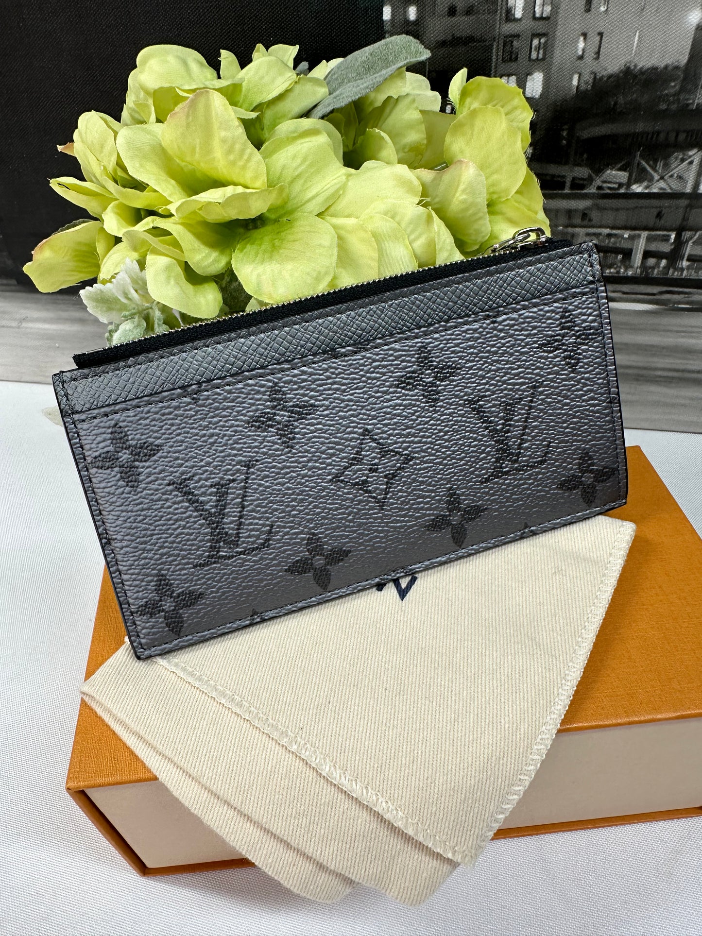 Coin Card Holder Silver Monogram