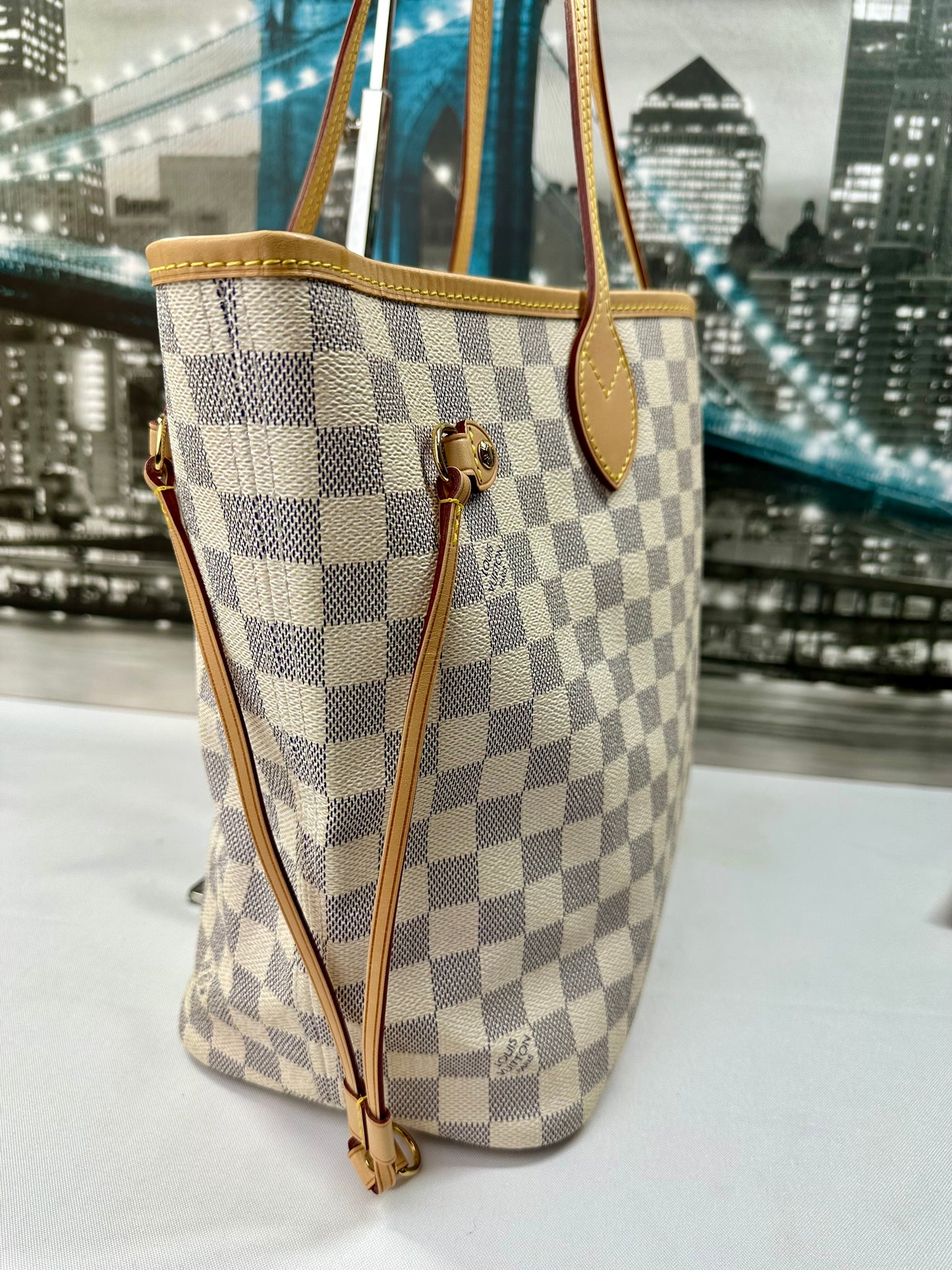 Louis Vuitton Damier Azur Neverfull MM Beige Cursive