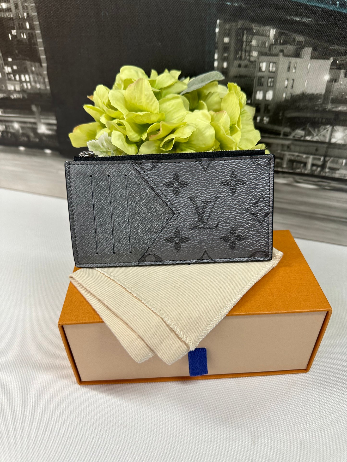 Coin Card Holder Silver Monogram