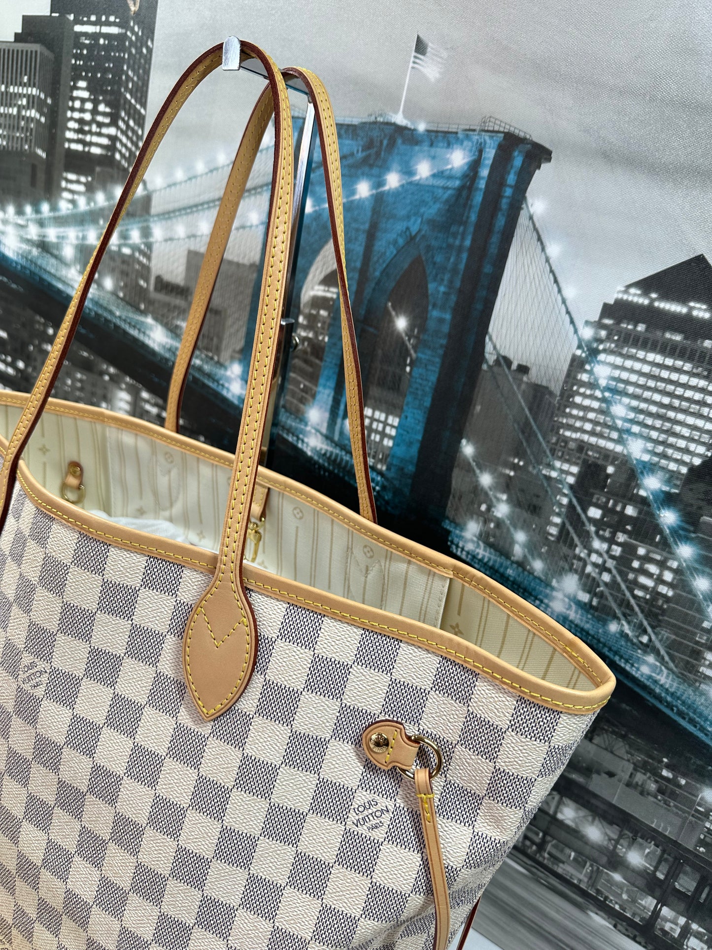 Louis Vuitton Damier Azur Neverfull MM Beige Cursive