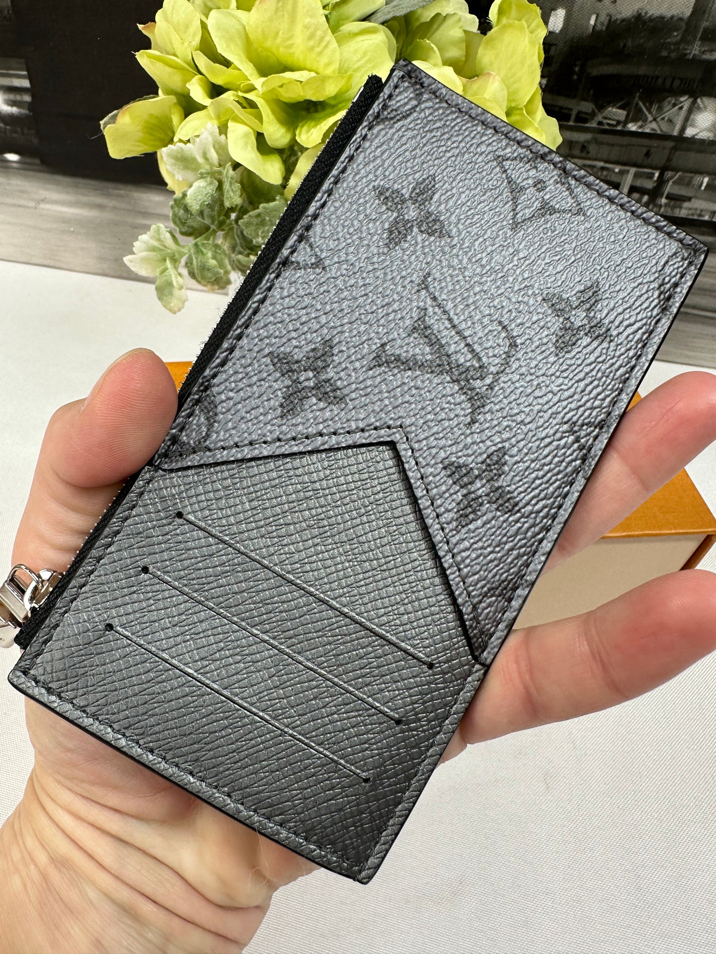 Coin Card Holder Silver Monogram