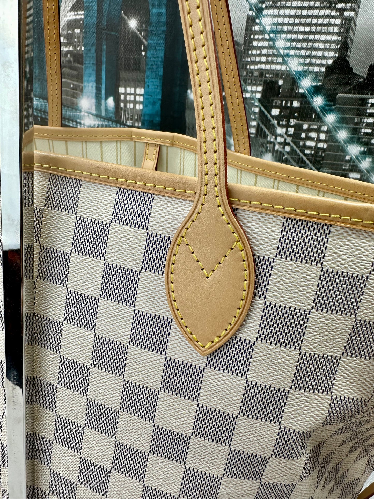 Louis Vuitton Damier Azur Neverfull MM Beige Cursive